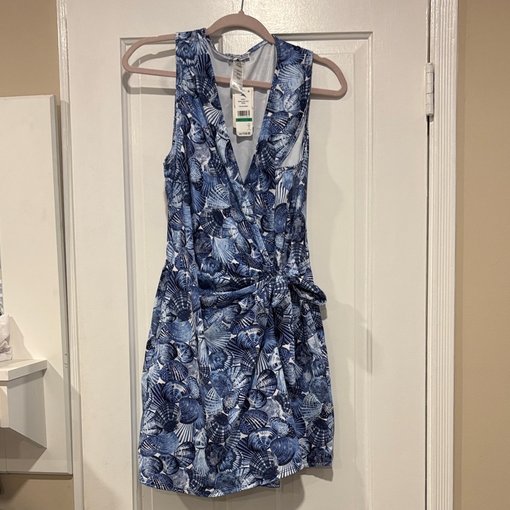 NWT Tommy Bahama Women’s Sanibelle Blues Wrap Romper color is Blue Monday Sz L